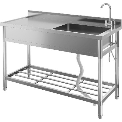 Stainless Steel Utility Sink - Freestanding Commercial Sink with Faucet for Garage/Laundry/Shop