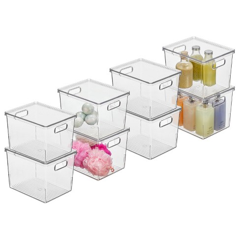 mDesign Small Plastic Bathroom Storage Bin Box, Handles/Lid, 8
