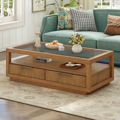 Modern Wood Coffee Table With 2 Drawers, Minimalist Display Coffee ...