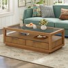 Vynxaria Modern Wood Coffee Table with 2 Drawers ,Minimalist Display Coffee Table with Transparent Tempered Glass, Open Storage Shelf for Living Room - 2 of 4