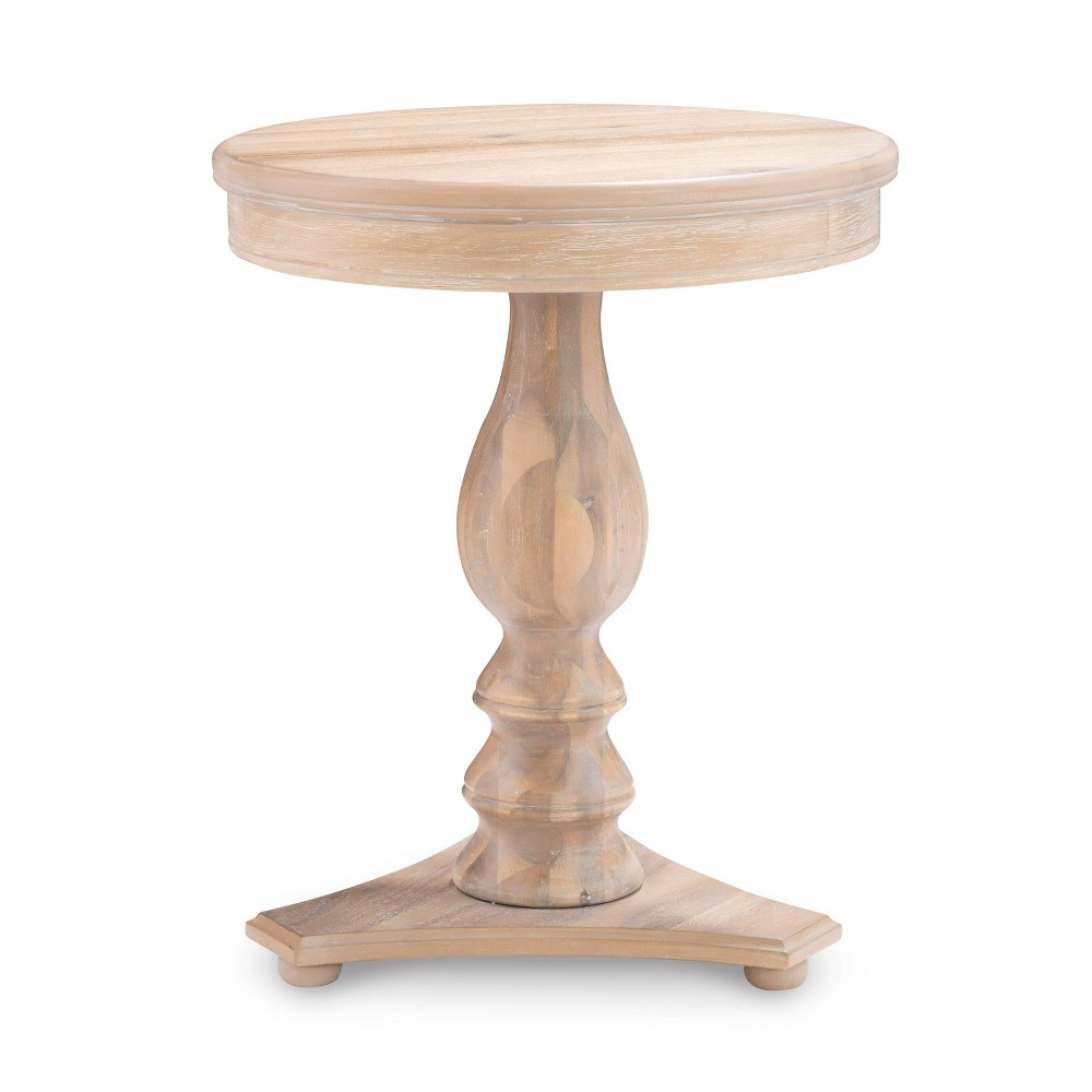 Lyla Traditional Side Table Natural - Powell: Rubberwood Pedestal, MDF Top, 20" Diameter