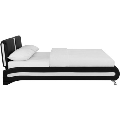 Black Faux Leather Queen Platform Bed with Tufted Headboard