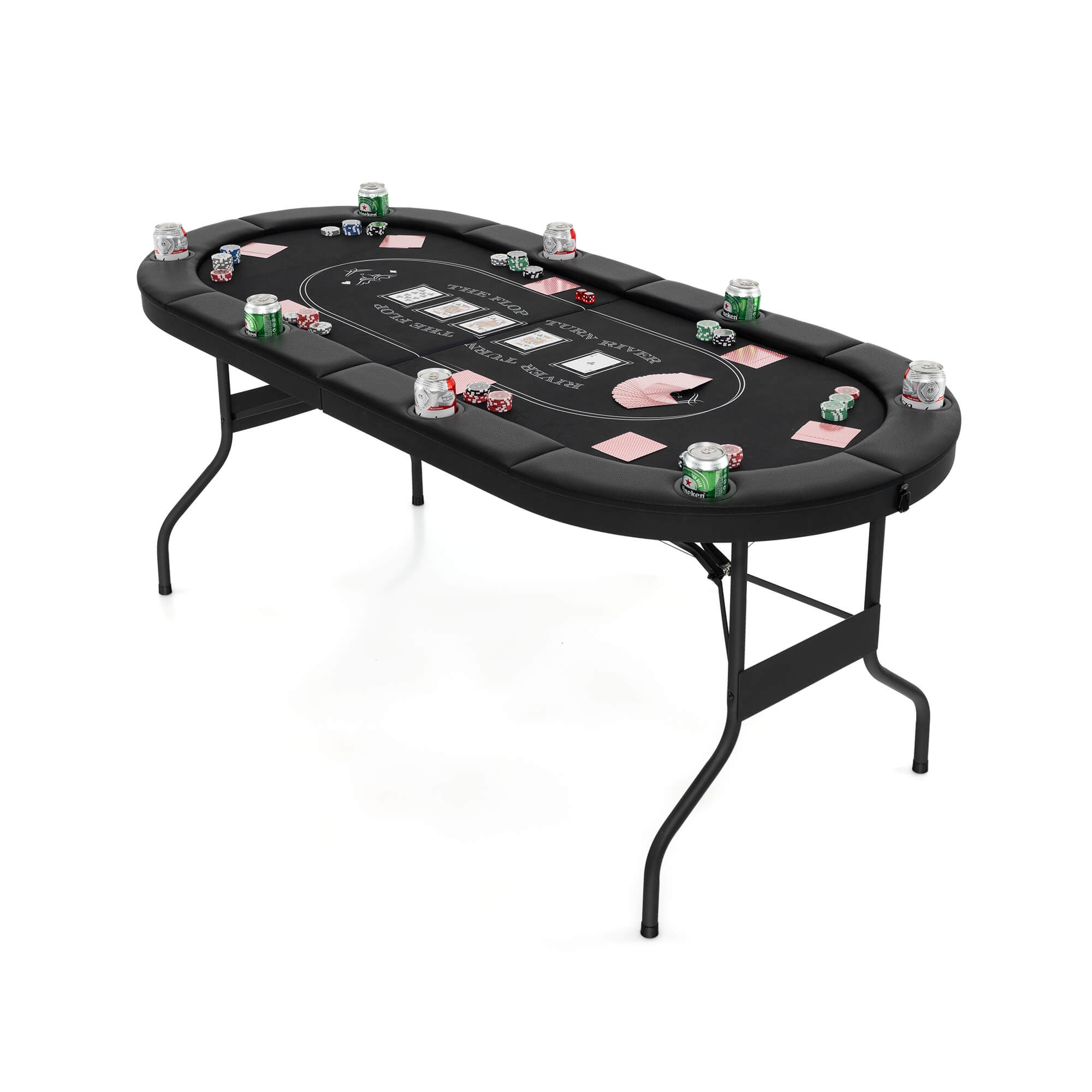 Costway 8 Player Foldable Poker Table Portable Folding Texas Holdem Table w/Padded Rail Black