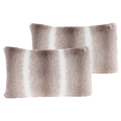 11x19" Variegated Gray and White Faux Fur Lumbar Pillow Set