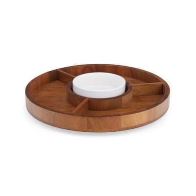 Nambe Duets Collection Lazy Susan, Divided Organizer, Serving Tray, Crudité Platter, Acacia Wood Tray, Porcelain Dip Bowl