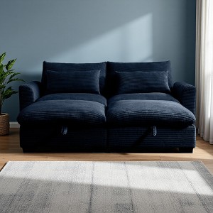 86.6" Corduroy Cloud Sectional Sofa Bed with Deep Seat & 2 Storage Ottomans - 1 of 4