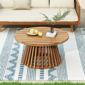 Christopher Knight Home Bob Rustic Outdoor Acacia Wood Round Coffee Table with Slatted Design - 1 of 4