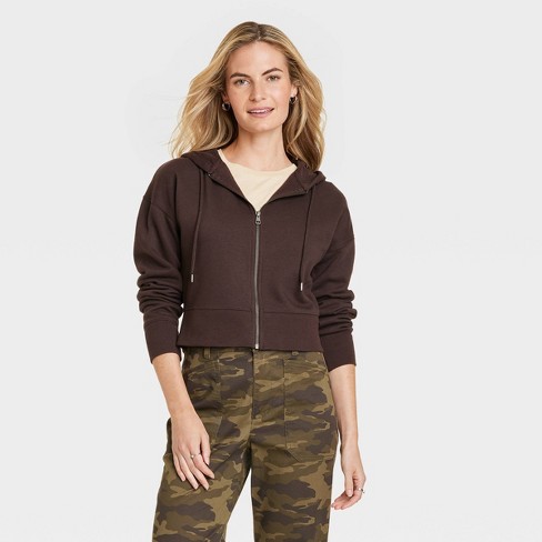 Women's Cropped Zip-up Sweatshirt - Universal Thread™ Brown Xl : Target