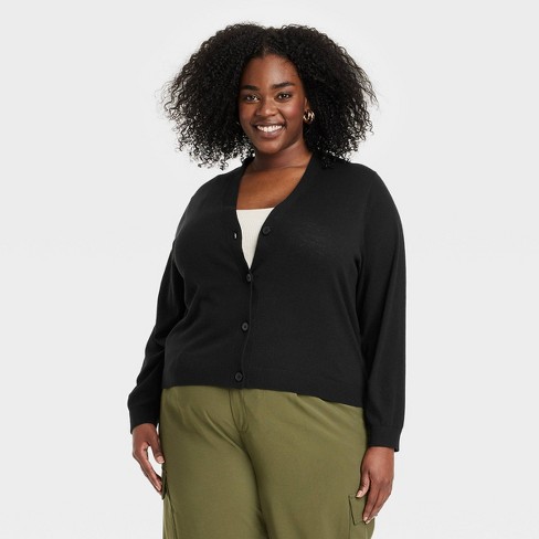 Women's Button-Front Cardigan - A New Day™ Black XXL