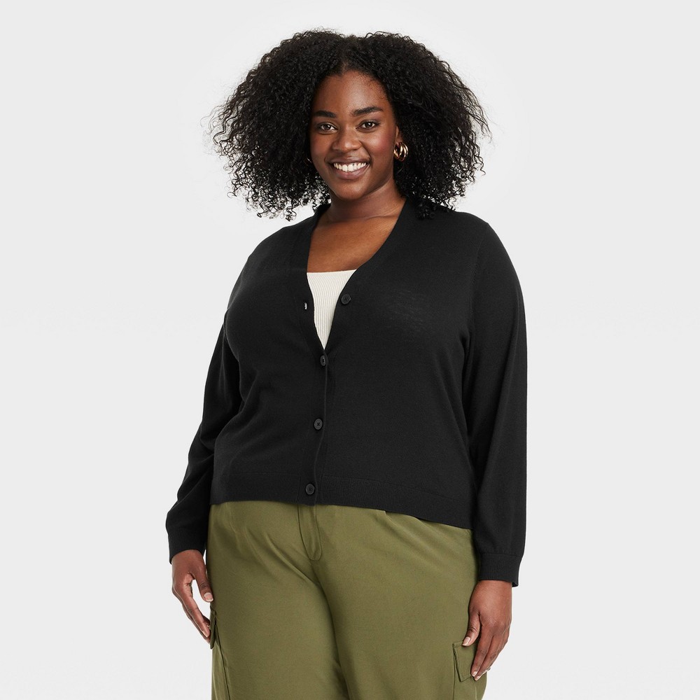 Women's Button-Front Cardigan - A New Day™ Black 4X