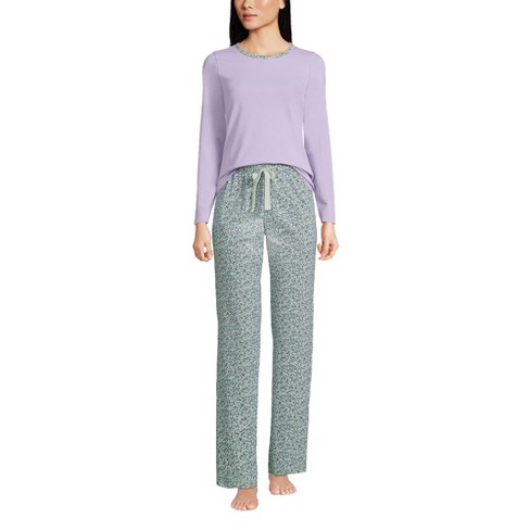 Lands' End Women's Tall Knit Pajama Set Long Sleeve T-shirt And