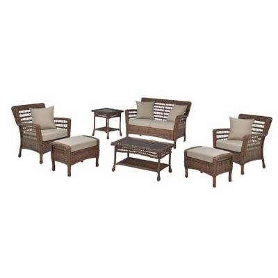 7pc Modern Concept Faux Sea Grass Resin Rattan Patio Set - W Unlimited