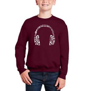 LA Pop Art Music Note Headphones - Boy's Word Art Crewneck Sweatshirt - 1 of 3