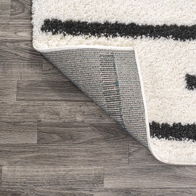 Alaro White and Gray Striped Shag Area Rug