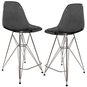 LeisureMod Cresco Modern Acrylic Barstool – Lightweight Steel Frame and Footrest Counter Stool for Kitchen Island, Home Bar, or Dining Area Set of 2 - 1 of 4