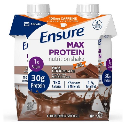 Ensure Max Protein Shake With Caffeine Chocolate 4ct 44 Fl Oz Target
