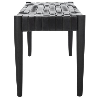 Amalia Mindi Wood and Woven Leather Entryway Bench