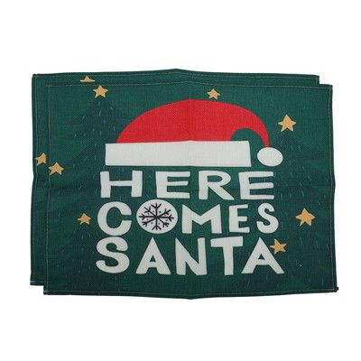 Unique Bargains Christmas Place Mats Linen Brown Green 13"x17.7" 2 Pcs
