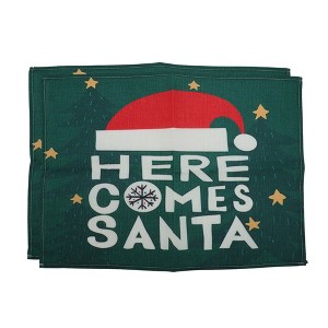 Unique Bargains Christmas Place Mats Linen Brown Green 13"x17.7" 2 Pcs - 1 of 4