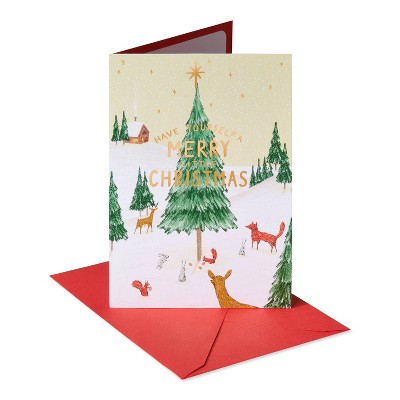 Christmas Card Tree Scene with Animals