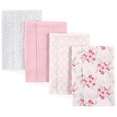 Luvable Friends Baby Girl Cotton Flannel Burp Cloths 4pk, Floral, One Size