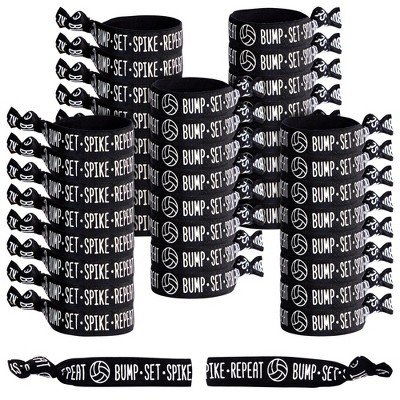 Blue Panda 50-Pack Volleyball Hair Ties for Girls, Accessories, Bracelets, Gifts for Team, "Bump - Set - Spike - Repeat" Bulk Pack (3.35x0.6 in)