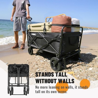 Folding wagon,the combination of 600D Oxford fabric and PVC material allows this folding wagon to support up to 220 lbs,black
