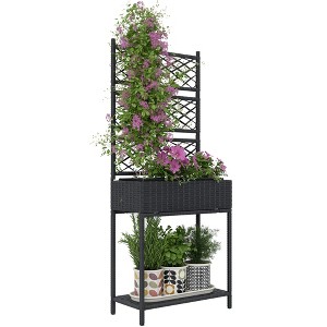 Outsunny Wicker Planter with Trellis for Climbing Plants, Freestanding Rattan Planter with Storage Shelf for Garden, Balcony - 1 of 4