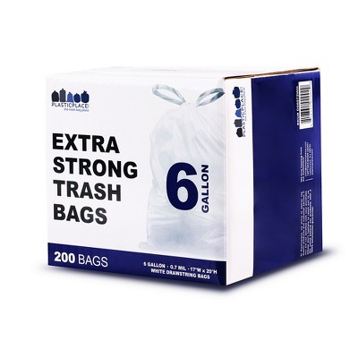 White 6 Gallon Drawstring Trash Bags, 0.7 Mil Thickness, 100 Count