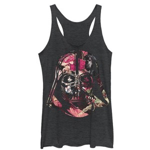 Women's Star Wars Floral Print Vader Racerback Tank Top - 1 of 4