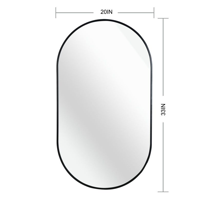 Serio 20"x 30" Modern Oval/Pill Shaped Wall Mount Mirror,Horizontal/Vertical Hanging Aluminum Alloy Frame Mirror-The Pop Home, 3 of 7