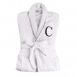 Modern Cotton Absorbent Traditional Adult Unisex Solid with Monogram Bath Robe by Blue Nile Mills - 1 of 4