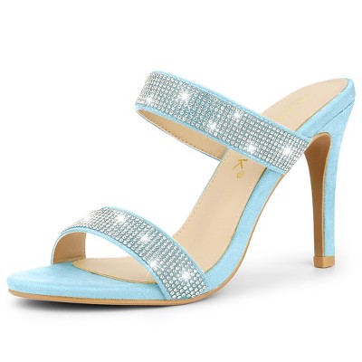 Allegra K Women's Open Toe Stiletto Heel Rhinestone Mules Sandals