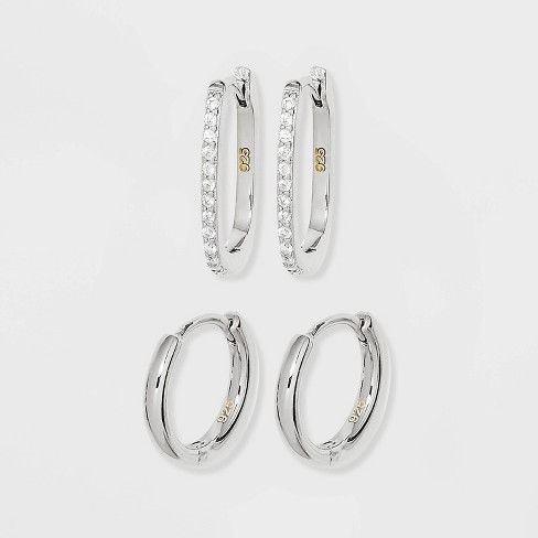 Small Round Thick Sterling Silver Hoop Earrings with Huggie