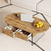 KIGFTSOD Cozy Natural Oval Double Drawer Coffee Table with Multi-Functional Design, MDF Top and Glass Legs - 4 of 4