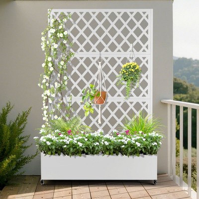 TUYOHW Metal Planter Box with Trellis, Metal Raised Garden Bed with Trellis, Garden Box for Climbing Plants, Flower