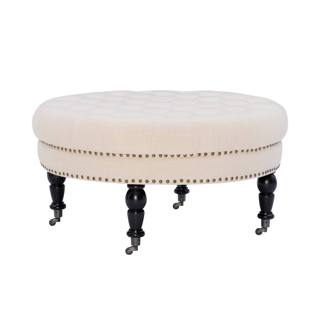 Photos - Pouffe / Bench Linon 34.6" Isabelle Traditional Round Tufted Upholstered Wheeled Cocktail Ottom 
