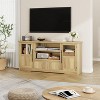 Coucheta 63" Farmhouse TV Stand with Wave Pattern - White & Natural Entertainment Center for 72" TVs, 2 Glass Door Cabinets - 3 of 4