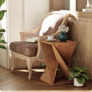 JIONJOY Rustic Square Pedestal End Table with Artistic Twisted Legs - Solid Wood Farmhouse Side Table for Living Room, Bedroom or Office - 1 of 4