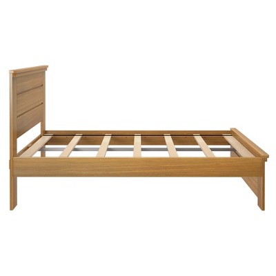 Pecan Pine Full Bed Frame with Solid Wood Headboard
