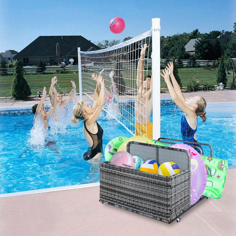 Whizmax Double Layer Poolside Float Storage, Outdoor Storage, PE Rattan Outdoor Pool Caddy with Rolling Wheels for Patio Patio, Pool, 3 of 8