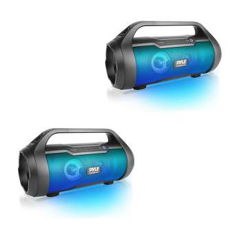 Pyle 500 Watt Portable Bluetooth Wireless Waterproof Outdoor Indoor BoomBox Speakers Stereo with AUX/USB/SD Input, and Voice Control, Black (2 Pack)