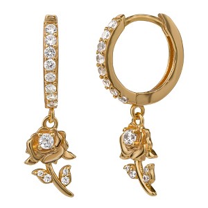 Disney Beauty and the Beast Gold Plated Sterling Silver Cubic Zirconia Huggie Hoop Earrings - 1 of 4
