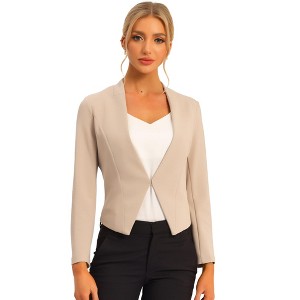 INSPIRE CHIC Women's Collarless Work Office Long Sleeve Cropped Blazers - 1 of 4