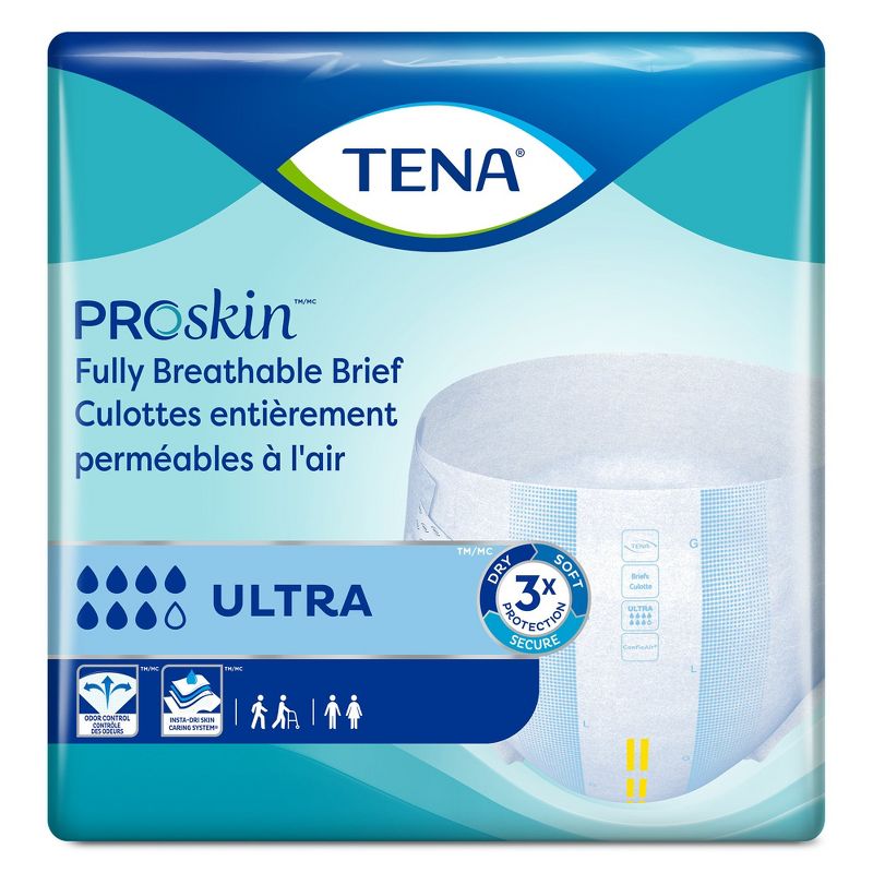 TENA Ultra Breathable Briefs, Incontinence, Heavy Absorbency, Unisex, XL, 15 Count, 4 Packs, 60 Total, 1 of 6