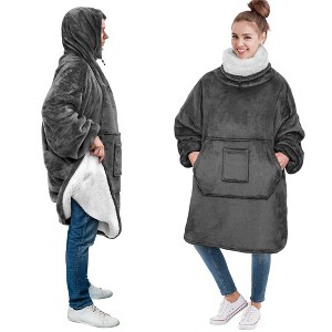 PAVILIA Wearable Blanket Hoodie Women Men, Oversized Sweatshirt Hooded Sweater, Fleece Soft Cozy Warm Plush Gift Ideas - 1 of 4