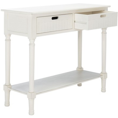Distressed White Wood Console Table with Storage Drawers