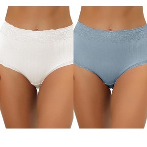 Allegra K Women's High Waist Tummy Control Comfortable Lace Trim Ribbed Brief 2 Packs - 1 of 4
