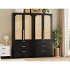 69.5" Rattan Armoire Wardrobe Closet with 3 Drawers and 2 Doors, Wooden Wardrobe for Hanging Clothes, Tall Bedroom Storage - 2 of 4