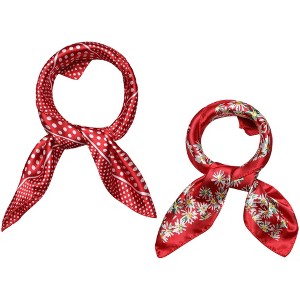 Allegra K Women's Satin Printed Square Kerchief Hair Wrap Neck Scarf 2Pcs - 1 of 4